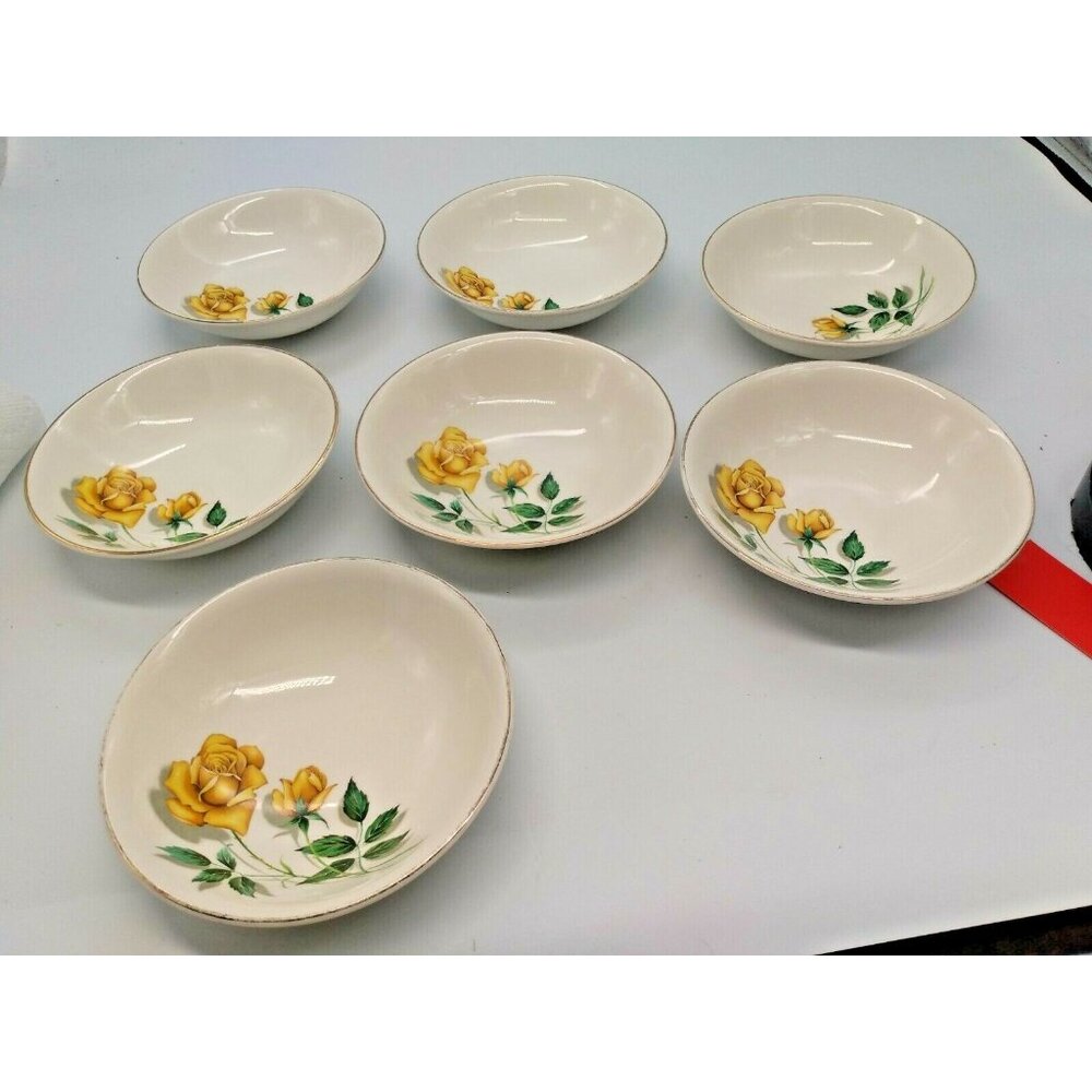 Crown Essex Staffordsire Rare 22 K Gold Decoration Yellow Rose Bowls (lot of 7)